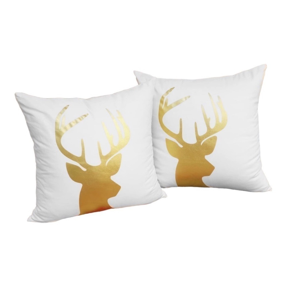 Christmas Holiday Gold Reindeer Throw Pillow Covers 2 Pack
